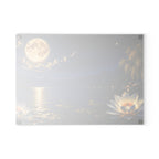 Moonlit Lotus Glass Cutting Board — Celestial Lake Kitchen Art & Serving Platter