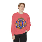 Gemini Zodiac Sweatshirt — Royal Blue & Gold Twin Symbol Crewneck