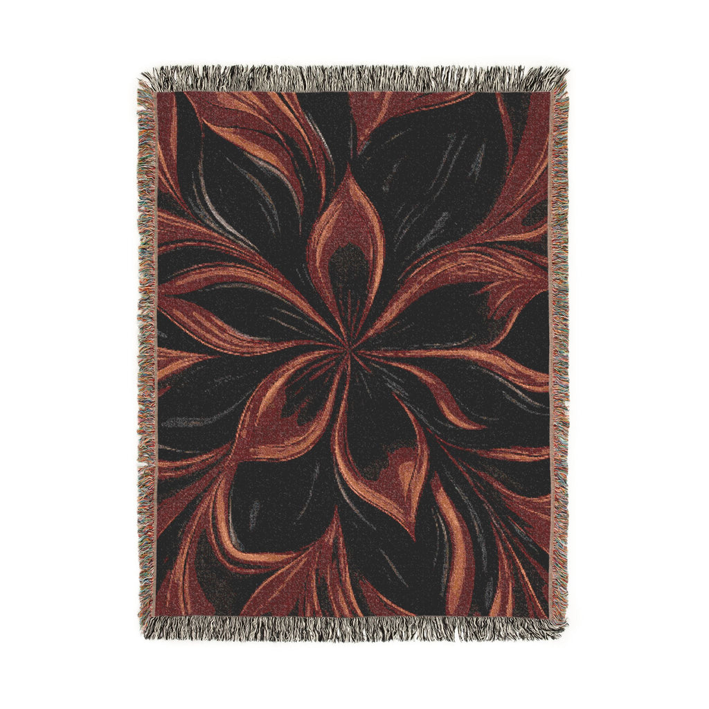Woven Blanket — Abstract Floral Swirl Throw in Warm Rust & Teal