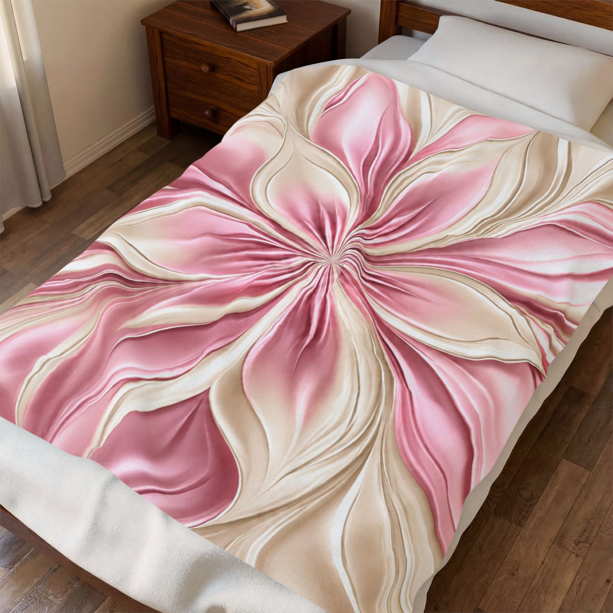 Floral Velvet Plush Blanket - Pink Satin Bloom Throw