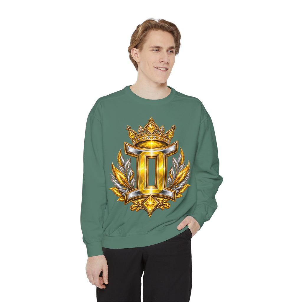 Gemini Zodiac Sweatshirt — Ornate Gold & Blue Gemini Crest