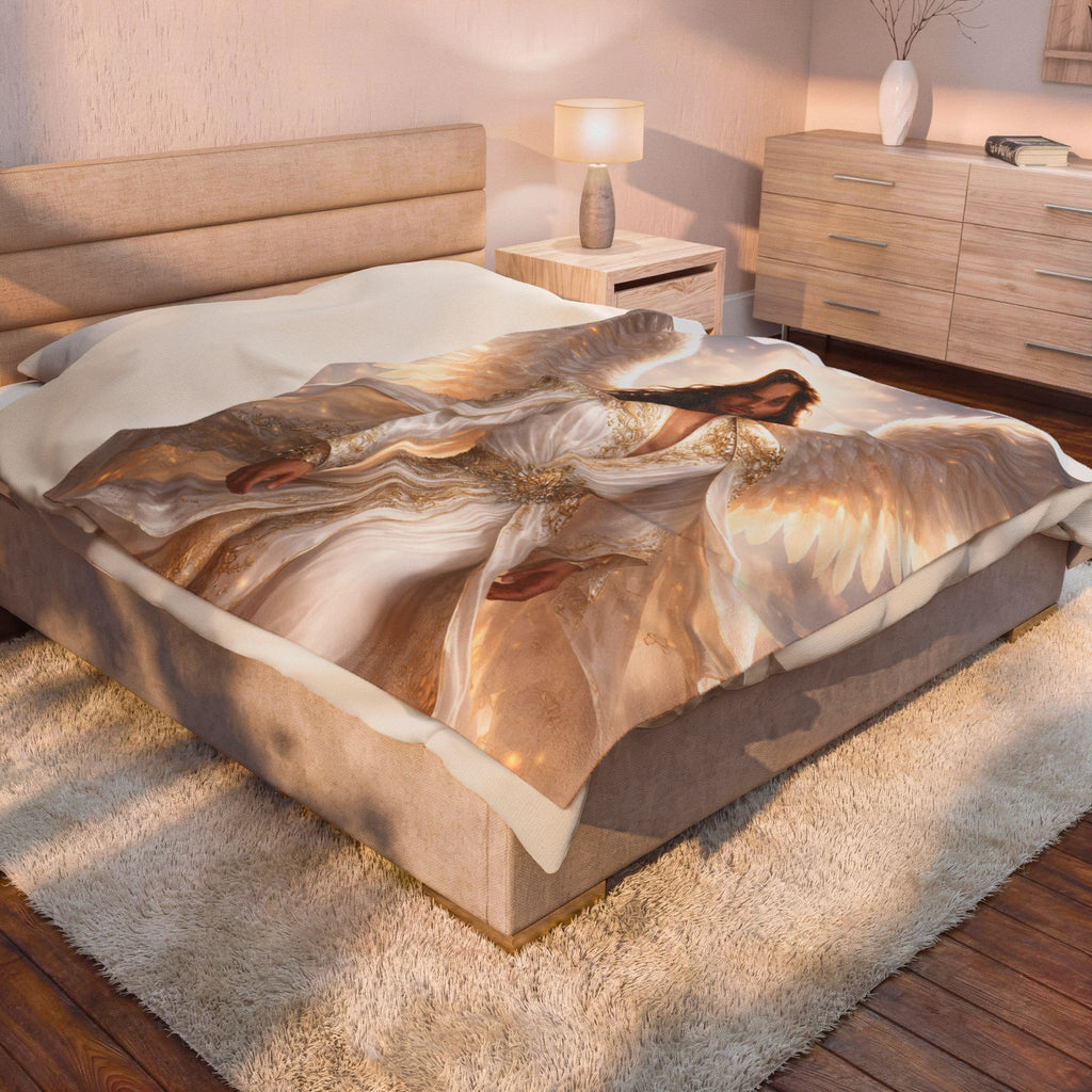 Angel Guardian Velveteen Plush Blanket — Ethereal Winged Protector Throw