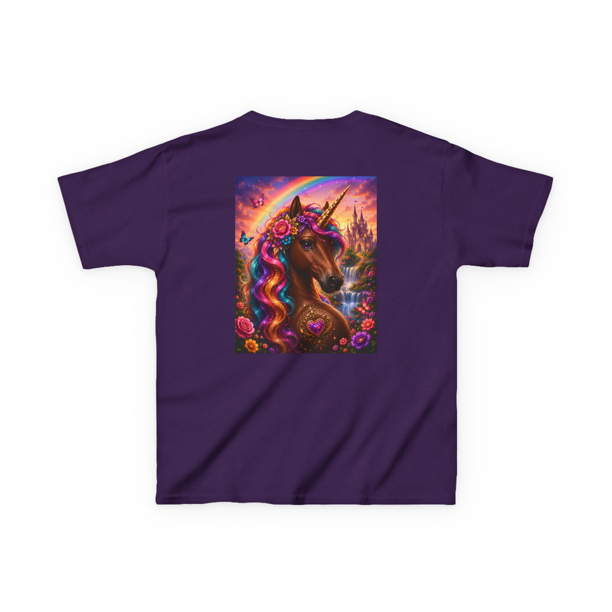 Kids Brown Unicorn Tee — Rainbow Fantasy Magical Horse Shirt