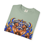 Gemini Zodiac T-Shirt — Bold Blue & Gold Twin Portrait Tee