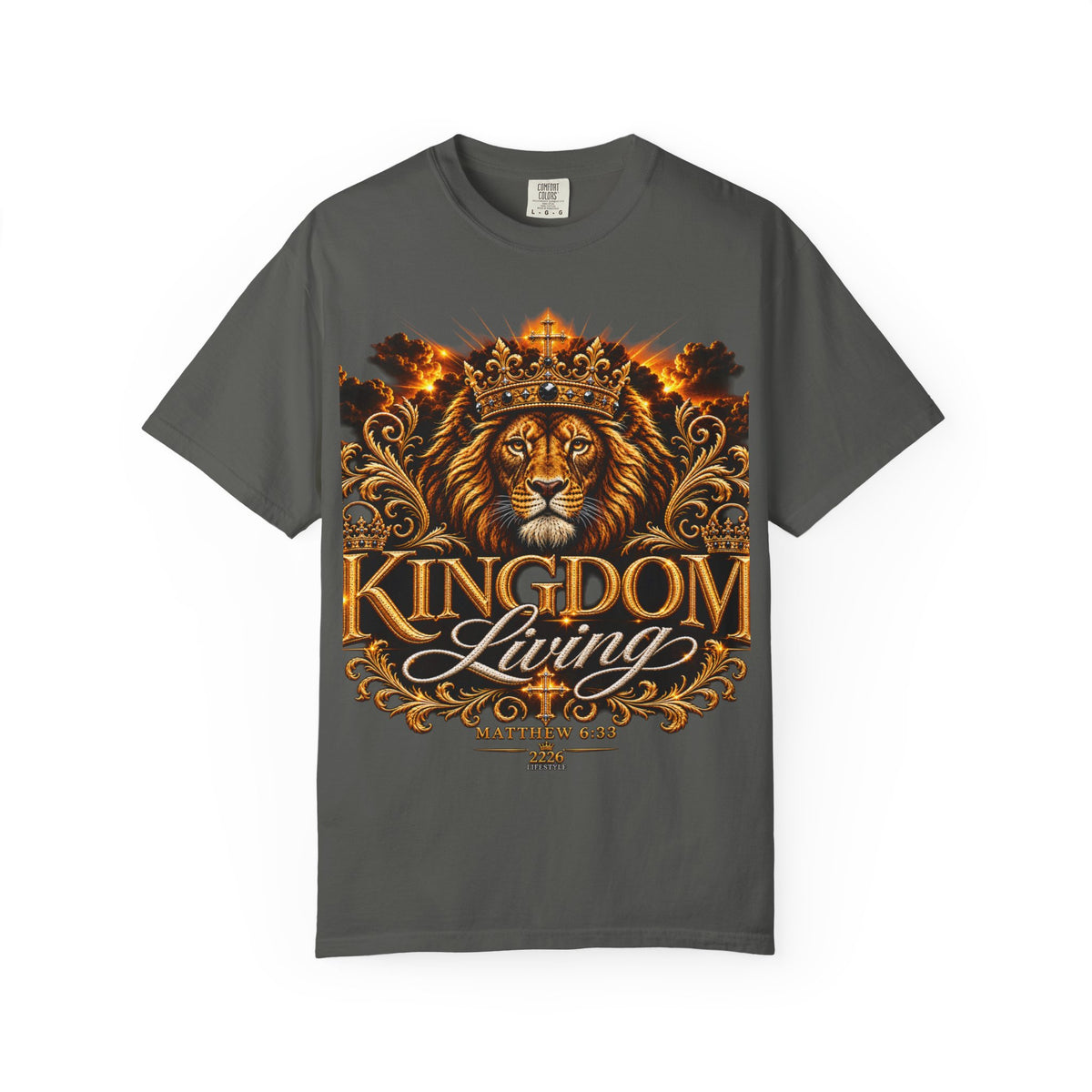 Kingdom Living Lion T-Shirt — Crowned Lion Faith Design (Matthew 6:33)