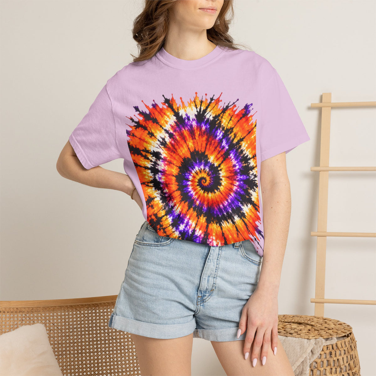 Tie-Dye Spiral T-Shirt — Orange Purple Psychedelic Graphic Tee