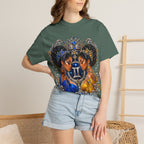 Gemini Zodiac Twin Queens T-Shirt — Elegant Blue & Gold Astrology Tee