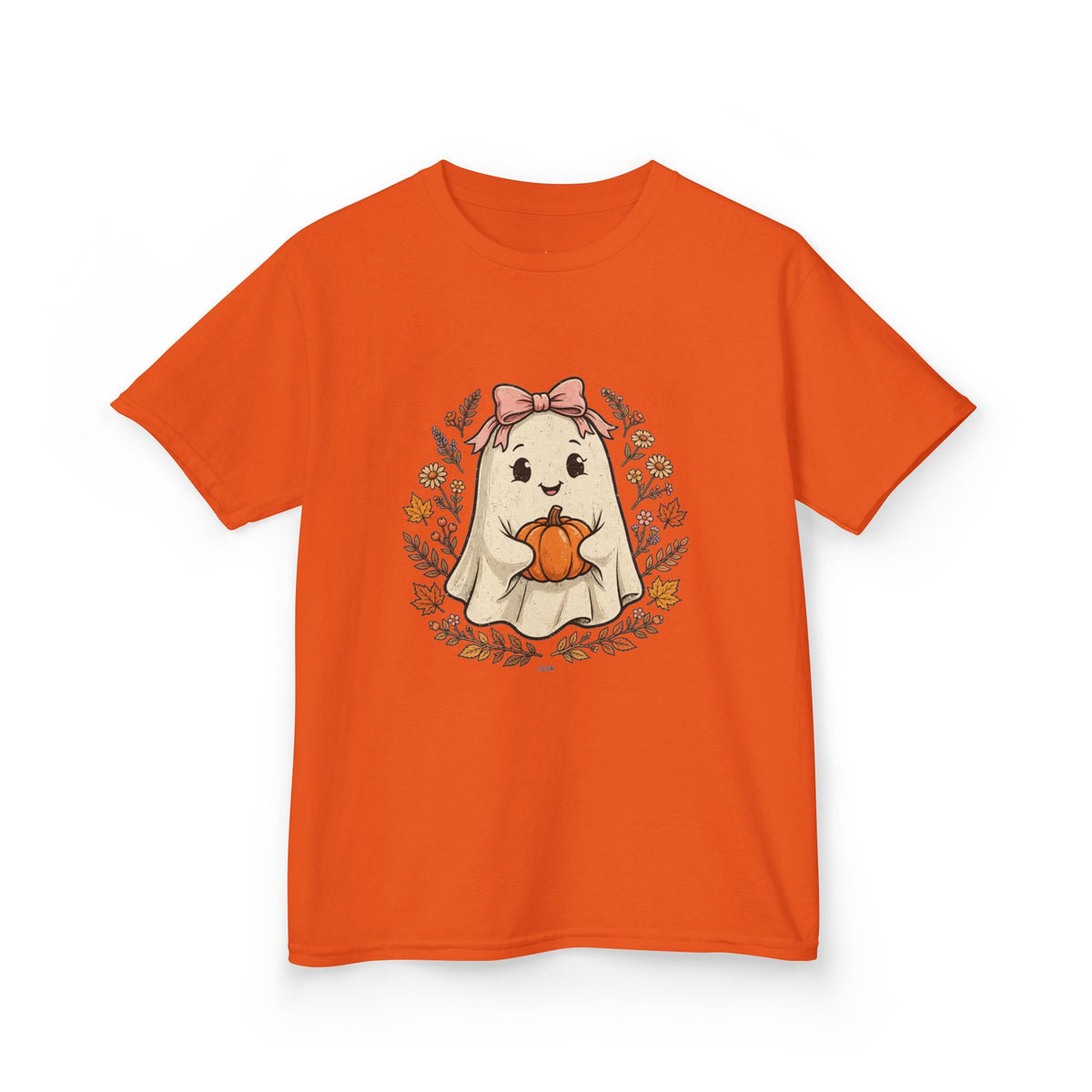 Kids Halloween Tee — Cute Ghost Holding Pumpkin "Spooky Season"