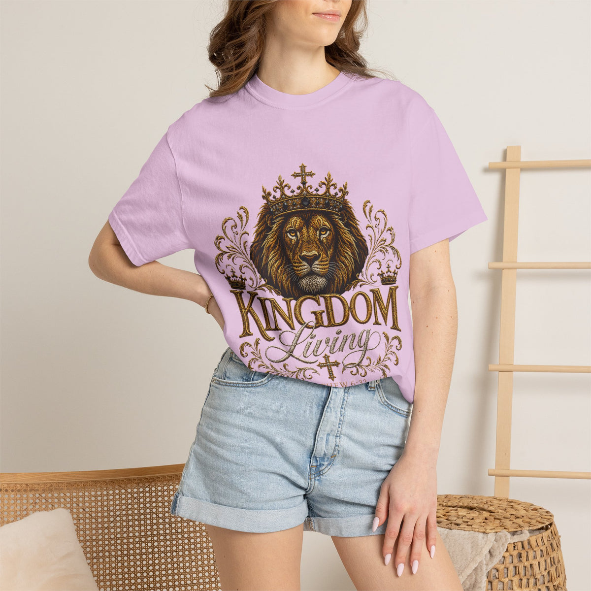 Kingdom Living Lion T-Shirt — Inspirational Christian Cross Floral Tee