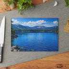 Scenic Mountain Lake Glass Cutting Board – Blue Nature Kitchen Décor