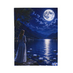 Moonlit Lake Velveteen Plush Blanket — Woman by Moonlight Scenic Throw