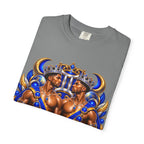Gemini Zodiac T-Shirt — Bold Blue & Gold Twin Portrait Tee