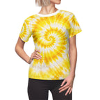 Yellow Tie-Dye Spiral Tee — Women's All-Over Print Casual Shirt