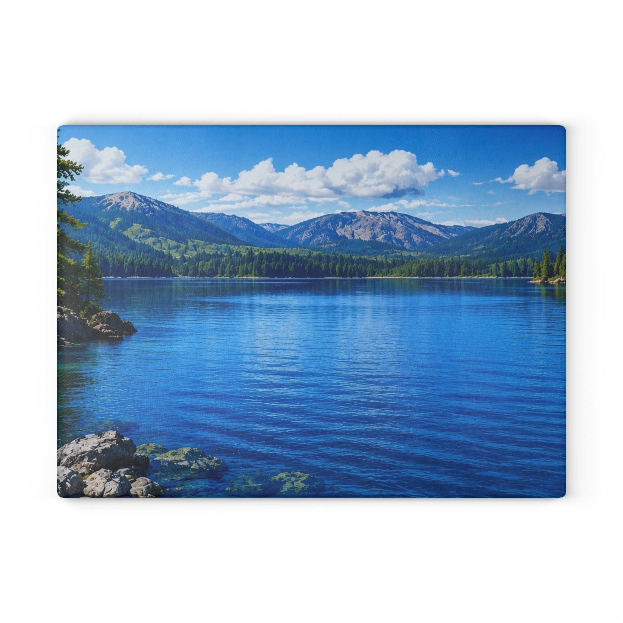 Scenic Mountain Lake Glass Cutting Board – Blue Nature Kitchen Décor