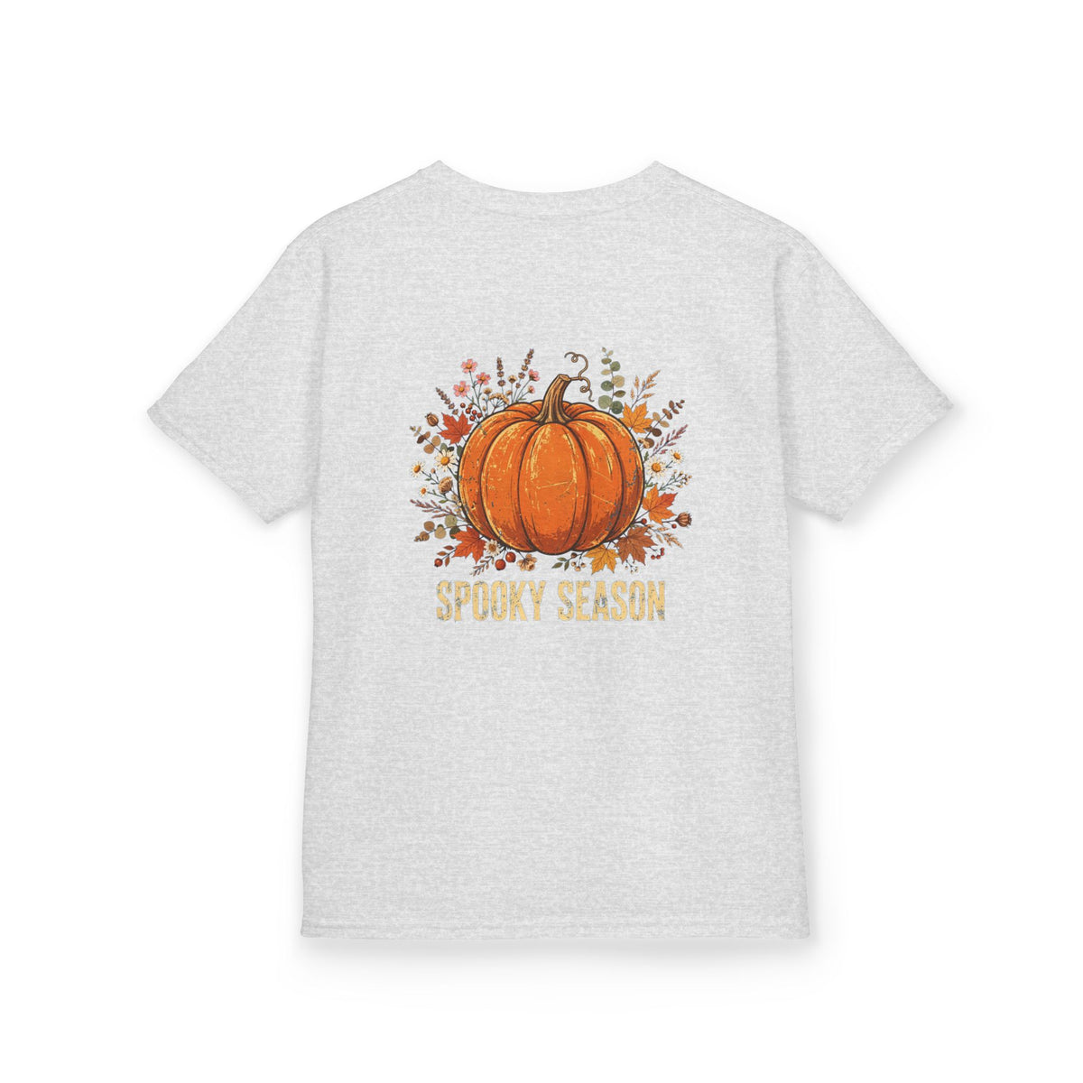 Kids Halloween Tee — Cute Ghost Holding Pumpkin "Spooky Season"