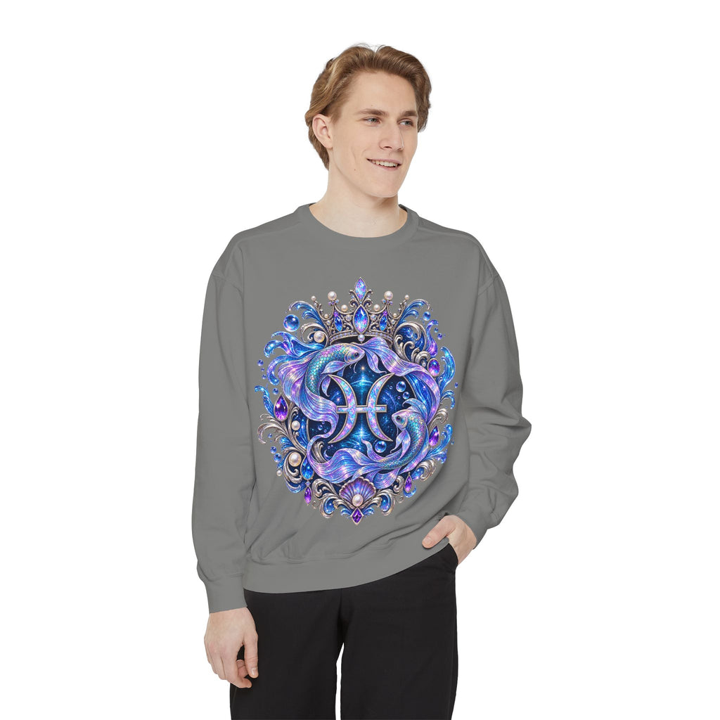 Pisces Zodiac Sweatshirt — Cosmic Blue Pisces Shark Astrological Crewneck
