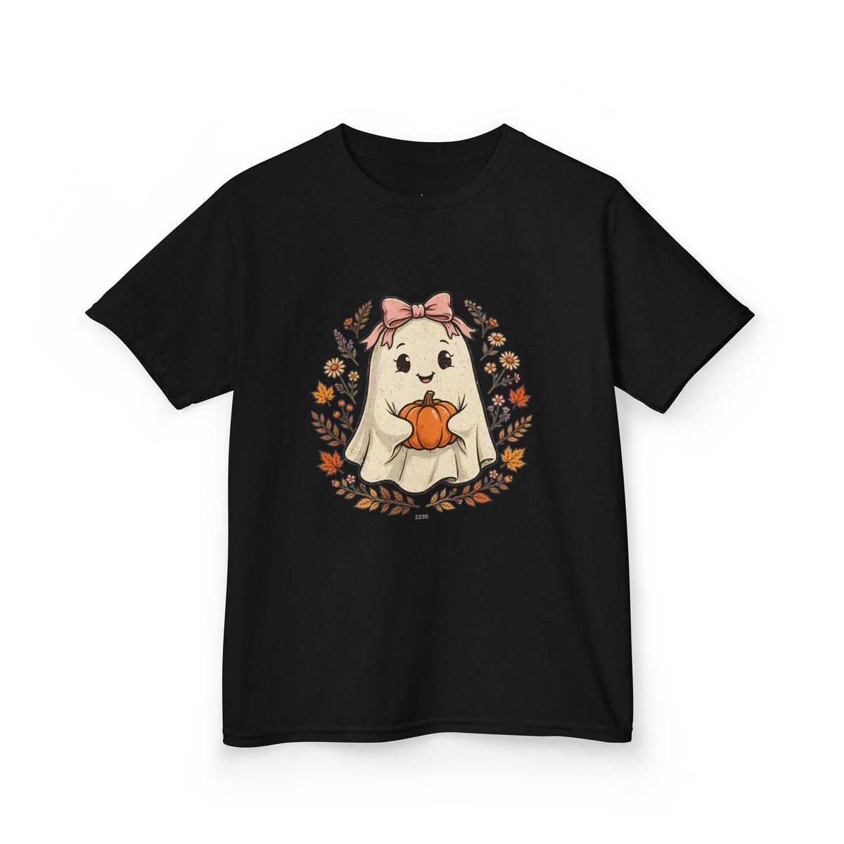 Kids Halloween Tee — Cute Ghost Holding Pumpkin "Spooky Season"