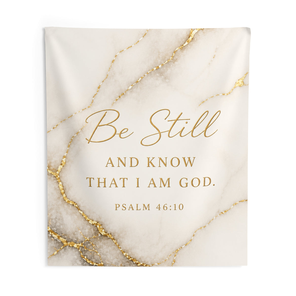 Be Still Psalm 46:10 Wall Tapestry — Marble Gold Christian Decor