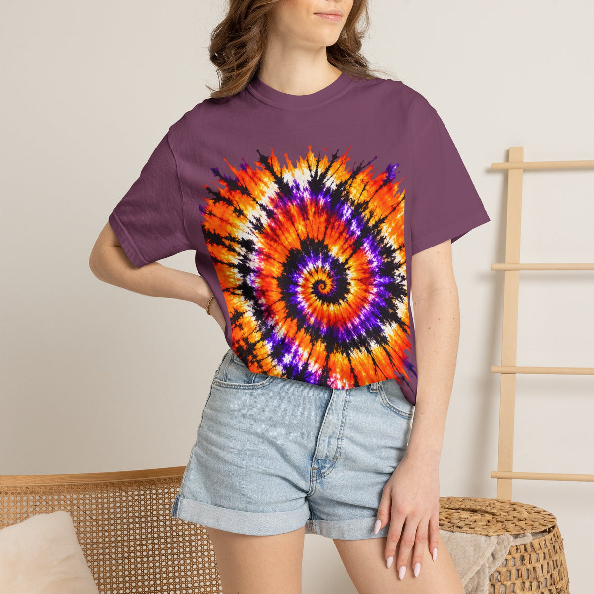 Tie-Dye Spiral T-Shirt — Orange Purple Psychedelic Graphic Tee
