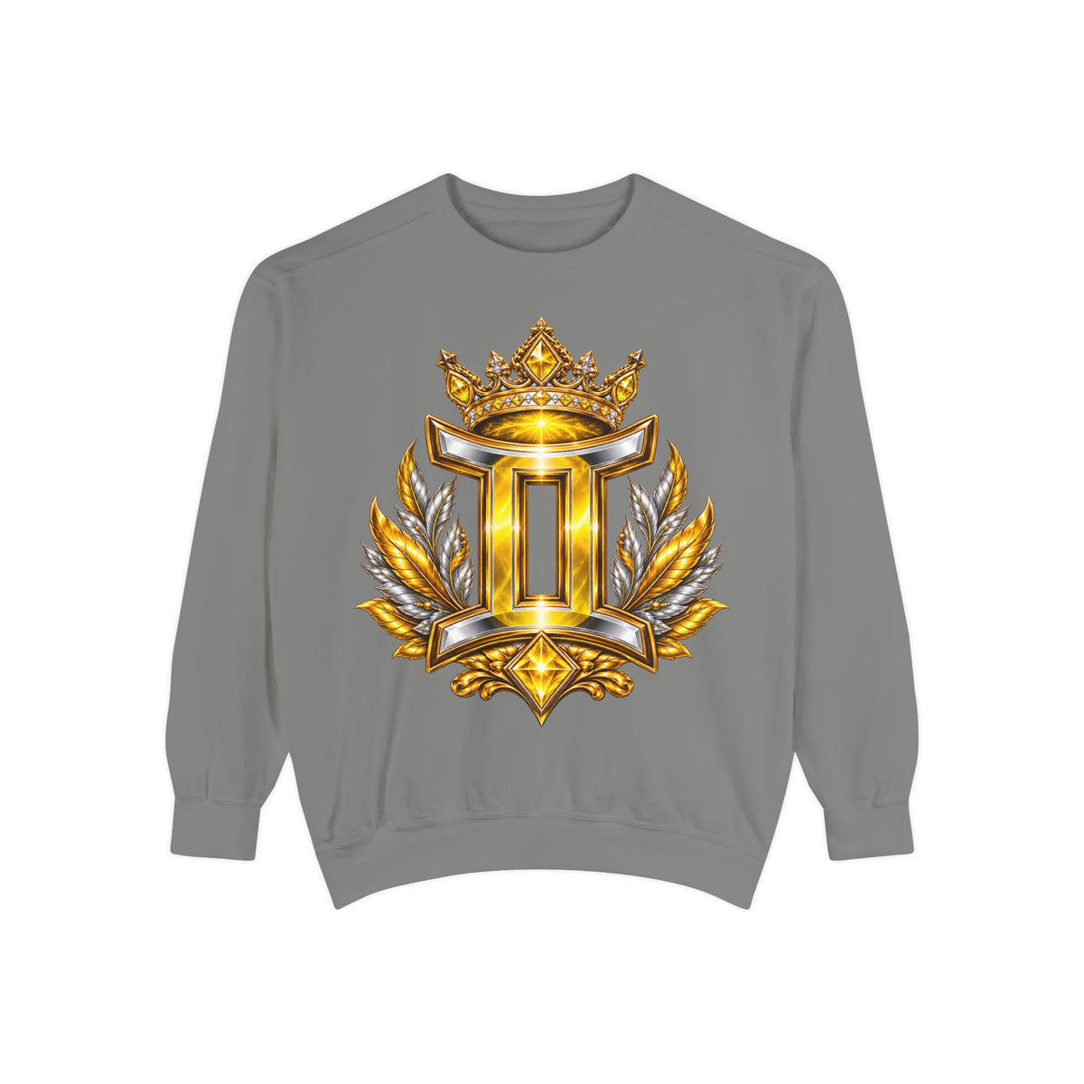 Gemini Zodiac Sweatshirt — Ornate Gold & Blue Gemini Crest