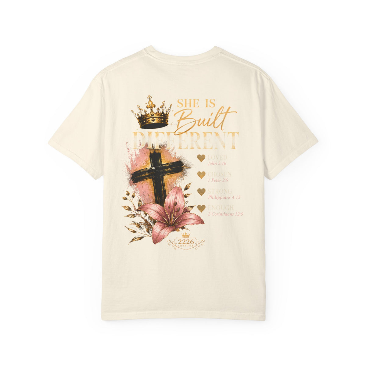 Built Right T-Shirt — Christian Faith Floral Cross Tee (She Is Built Different)