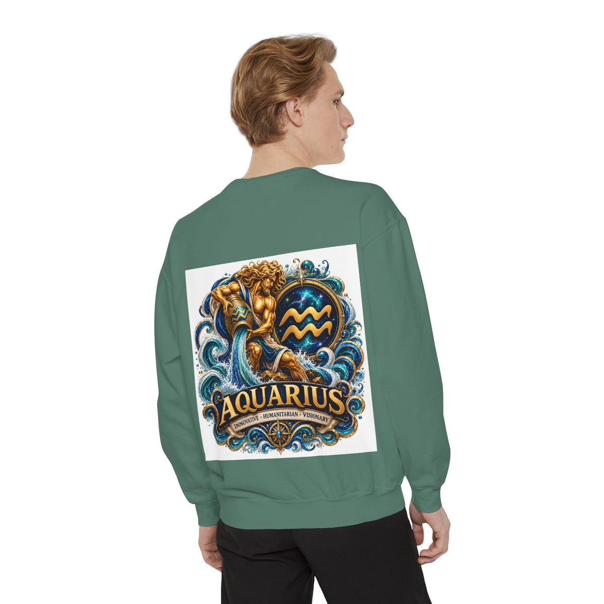 Aquarius Zodiac Sweatshirt — Water Bearer Astrology Graphic Crewneck