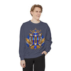 Gemini Zodiac Sweatshirt — Royal Blue & Gold Twin Symbol Crewneck