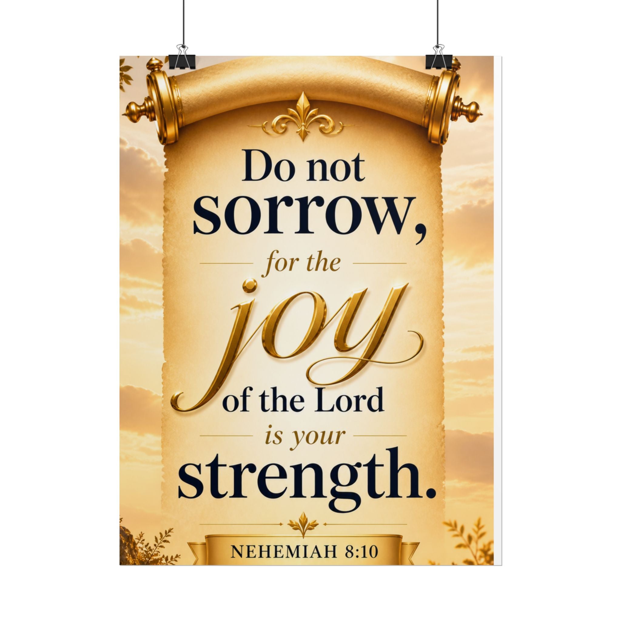 Religious Poster - "Do Not Sorrow, for the Joy of the Lord is Your Strength" (Nehemiah 8:10) rolled poster