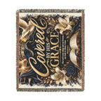 Covered by His Grace Woven Blanket — Inspirational Christian Throw with Floral Bible Design