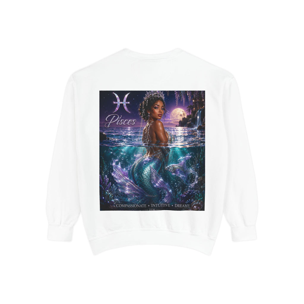 Pisces Mermaid Zodiac Sweatshirt — Pisces Symbol & 'Pisces' Artwork