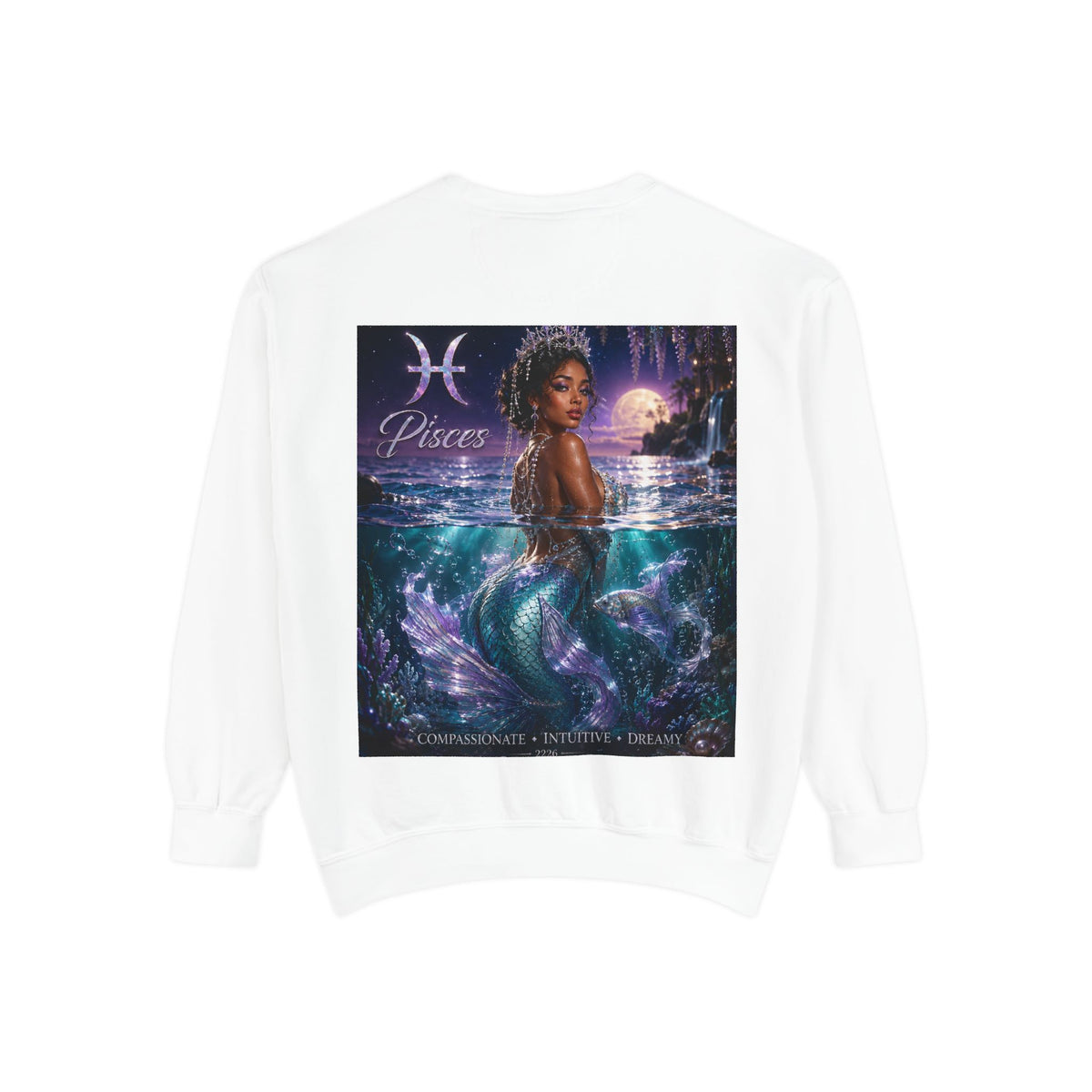 Pisces Mermaid Zodiac Sweatshirt — Pisces Symbol & 'Pisces' Artwork