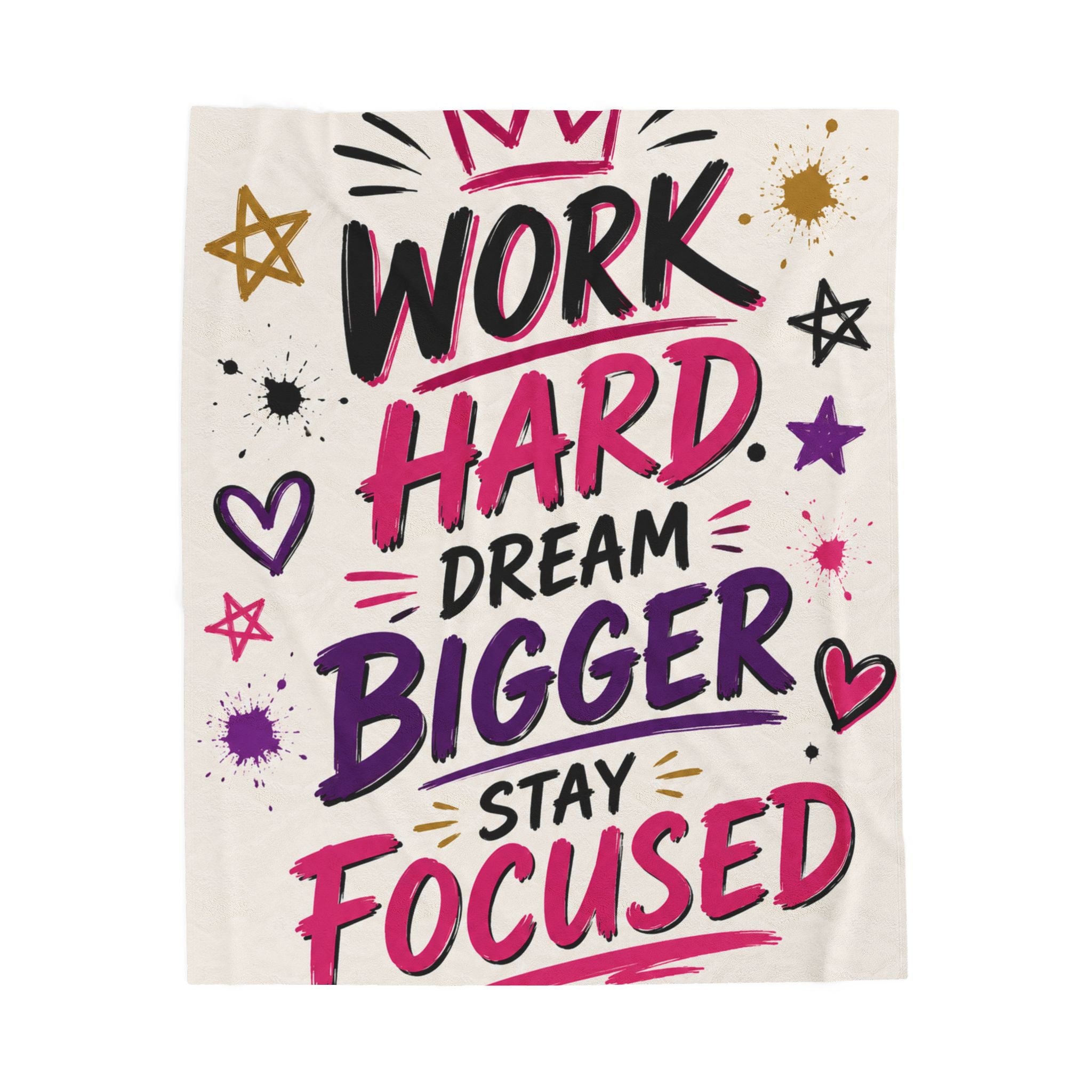 Motivational Plush Blanket - "Work Hard Dream Bigger Stay Focused" Velveteen Throw