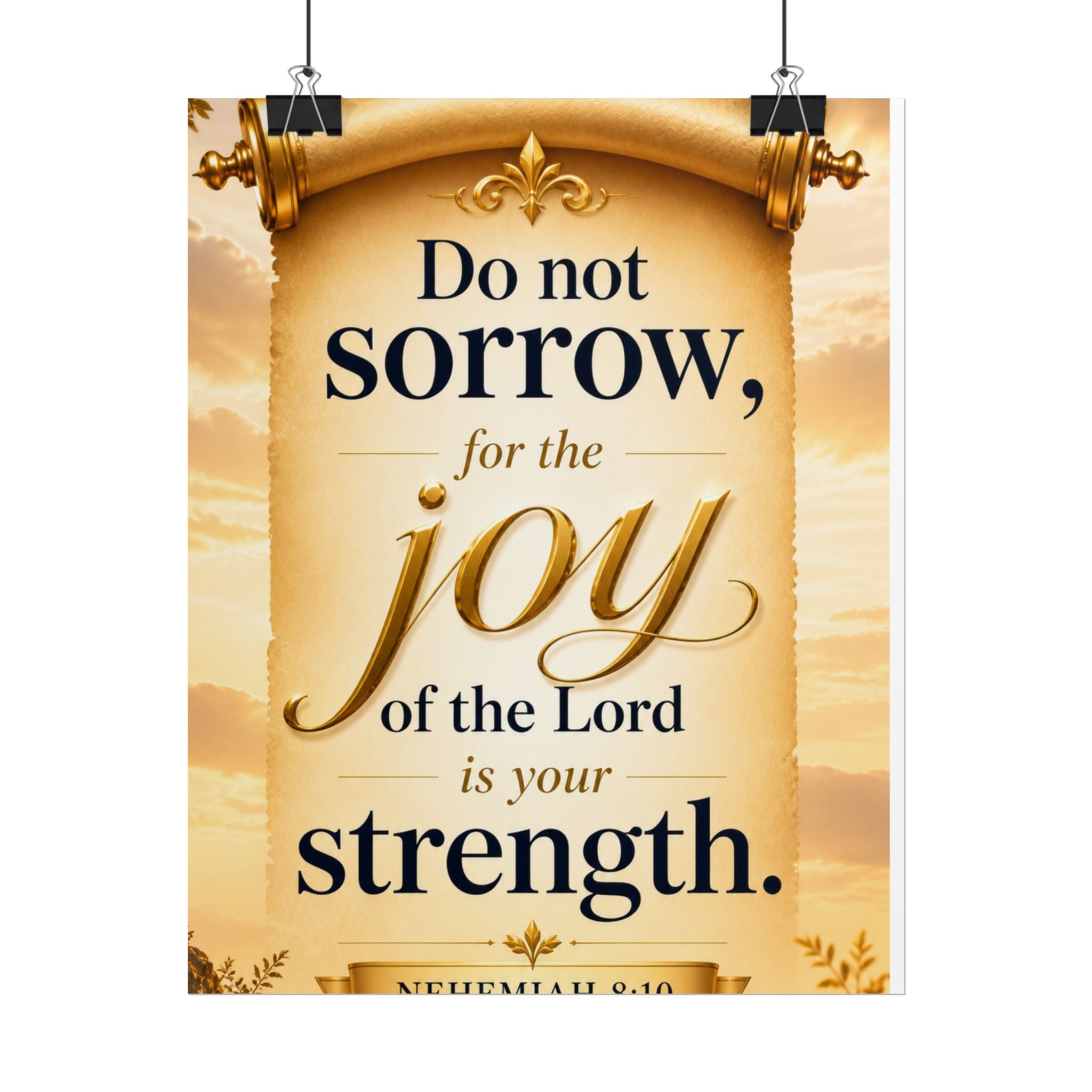 Religious Poster - "Do Not Sorrow, for the Joy of the Lord is Your Strength" (Nehemiah 8:10) rolled poster