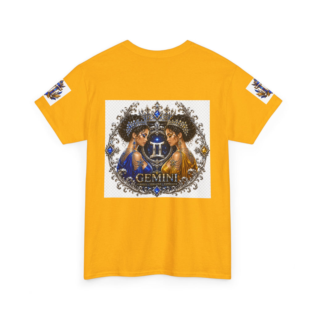 Gemini Zodiac Tee — Twin Sisters Astrology T‑Shirt (Blue & Gold)
