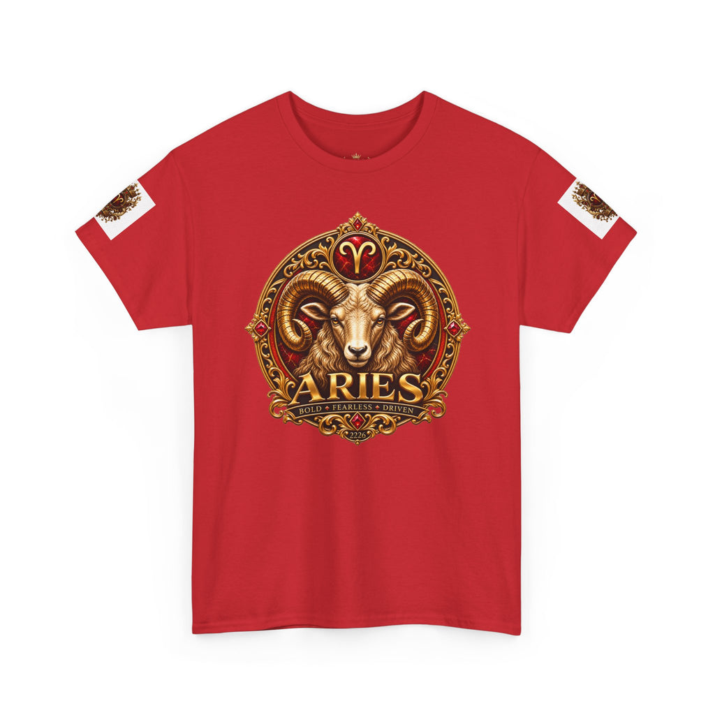 Aries Zodiac T‑Shirt — Mythic Ram Astrology Tee with 'ARIES' Emblem