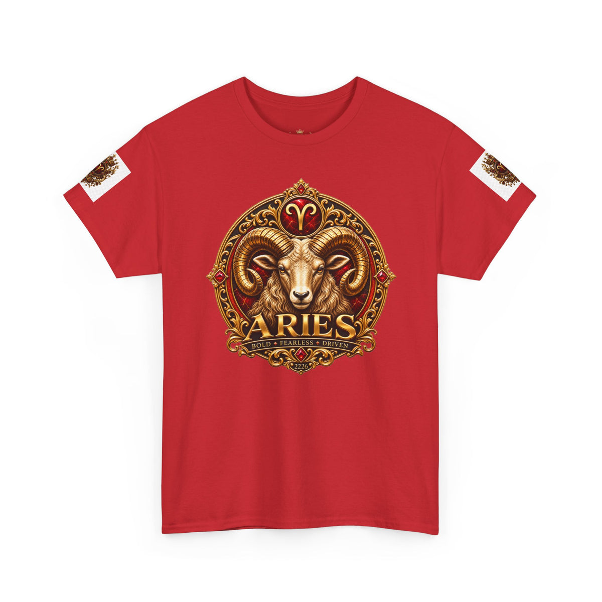 Aries Zodiac T‑Shirt — Mythic Ram Astrology Tee with 'ARIES' Emblem