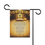 He Sees You Garden Flag - Christian Prayer Banner with Cross & Scripture