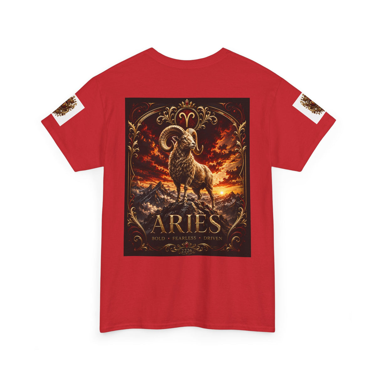 Aries Zodiac T‑Shirt — Mythic Ram Astrology Tee with 'ARIES' Emblem
