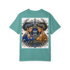 Gemini Zodiac Twin Queens T-Shirt — Elegant Blue & Gold Astrology Tee