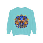 Gemini Zodiac Sweatshirt — Royal Blue & Gold Twin Symbol Crewneck