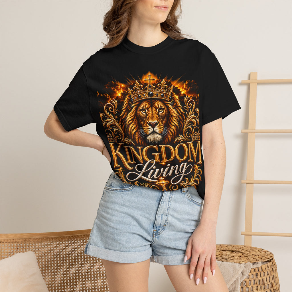 Kingdom Living Lion T-Shirt — Crowned Lion Faith Design (Matthew 6:33)