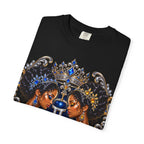 Gemini Zodiac Twin Queens T-Shirt — Elegant Blue & Gold Astrology Tee