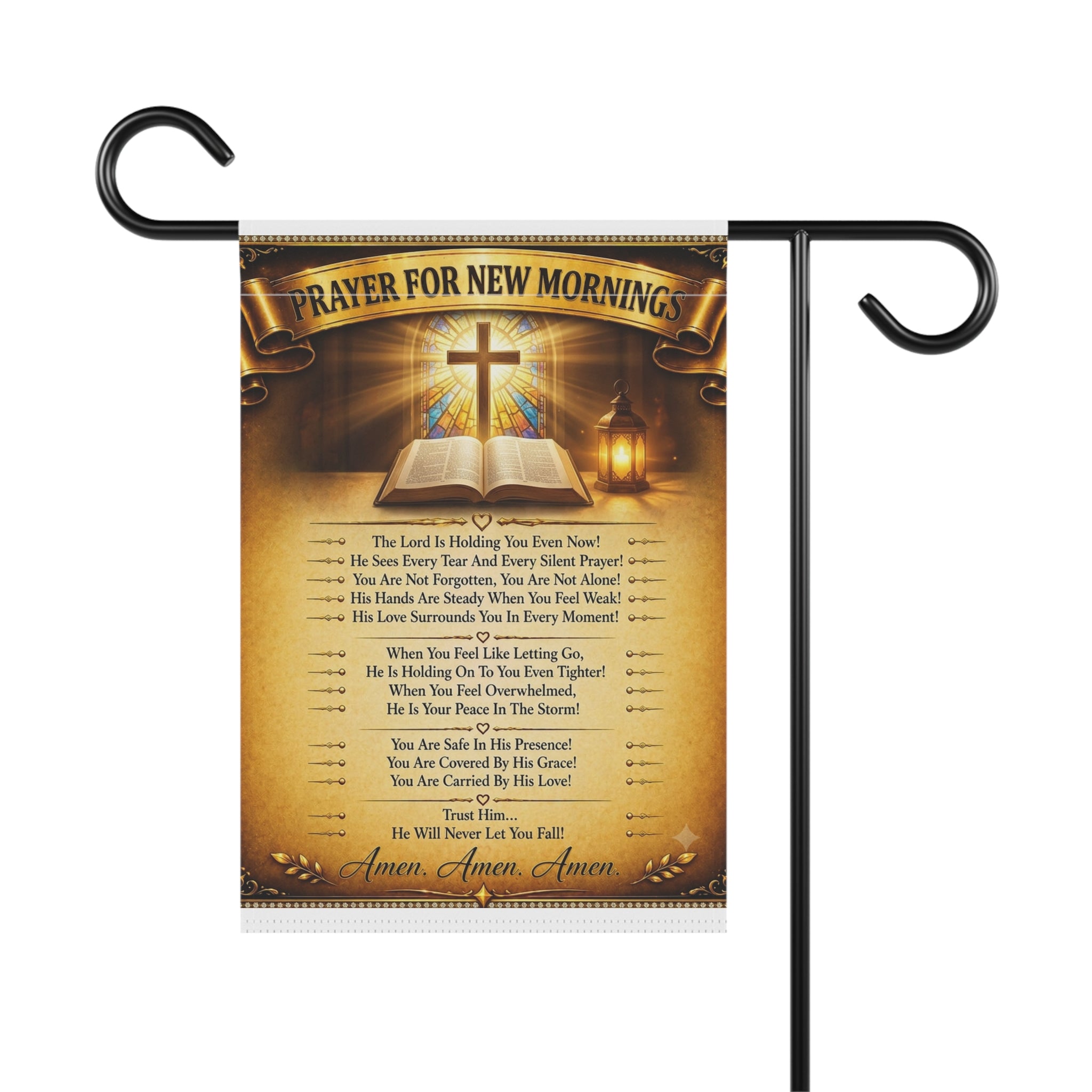 Garden Flag — "Prayer For New Mornings" Inspirational Garden Banner with Cross & Psalm Text