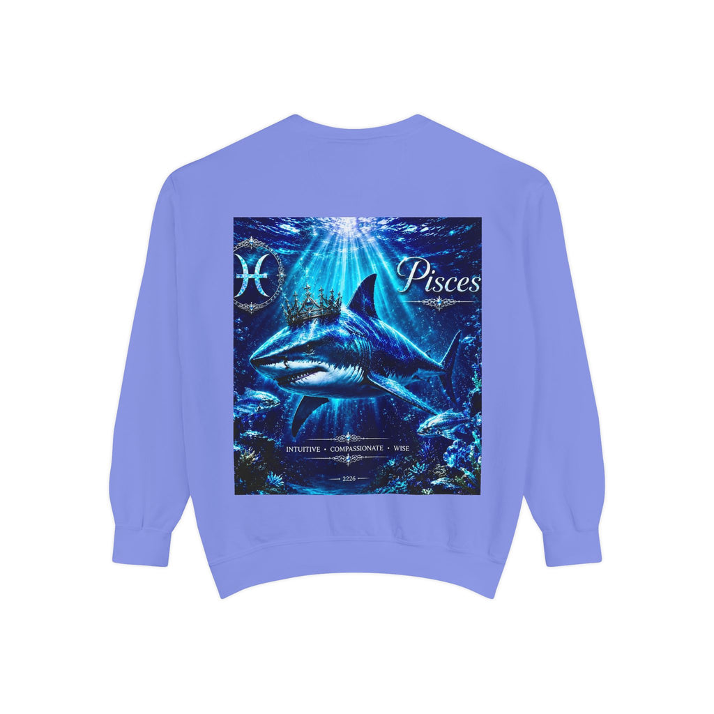 Pisces Zodiac Sweatshirt — Cosmic Blue Pisces Shark Astrological Crewneck