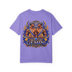 Gemini Zodiac T-Shirt — Bold Blue & Gold Twin Portrait Tee