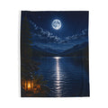 Moonlit Lake Velveteen Plush Blanket — Cozy Nightscape Throw for Camping, Cabin & Home