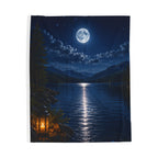 Moonlit Lake Velveteen Plush Blanket — Cozy Nightscape Throw for Camping, Cabin & Home