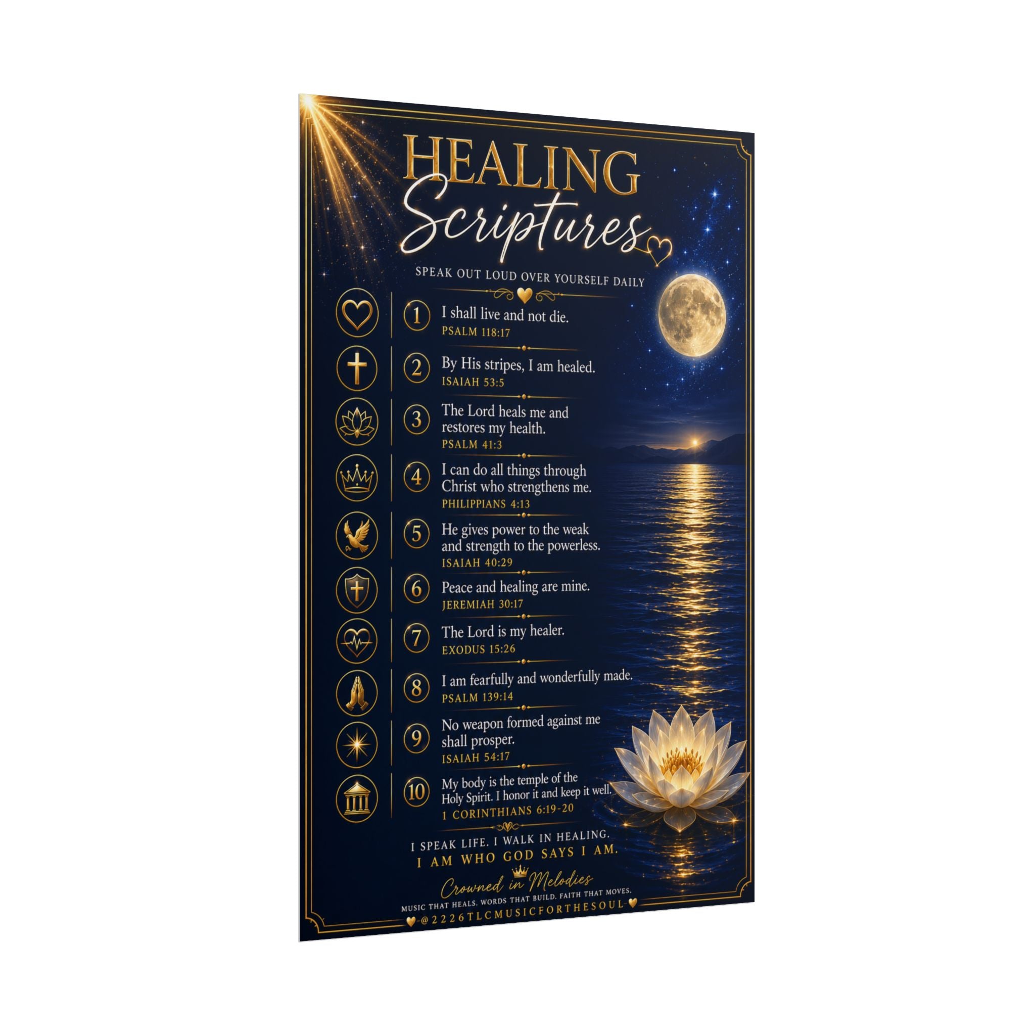 Healing Scriptures Poster — Inspirational Christian Prayer Wall Art (Rolled Poster)