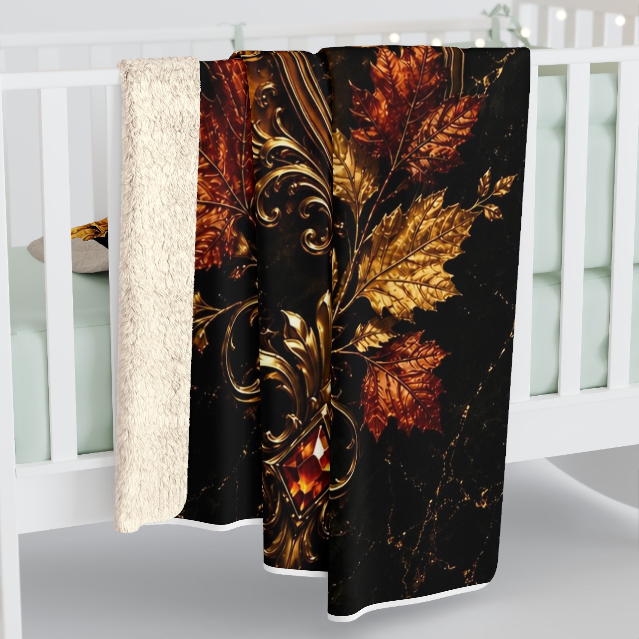Regal Crest Sherpa Blanket — Vintage Gold Crown Fleece Throw