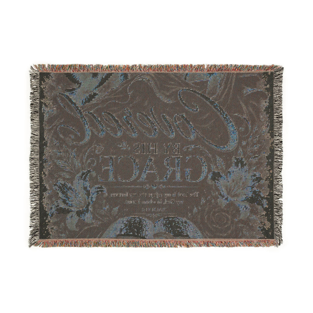 Covered by His Grace Woven Blanket — Inspirational Christian Throw with Floral Bible Design